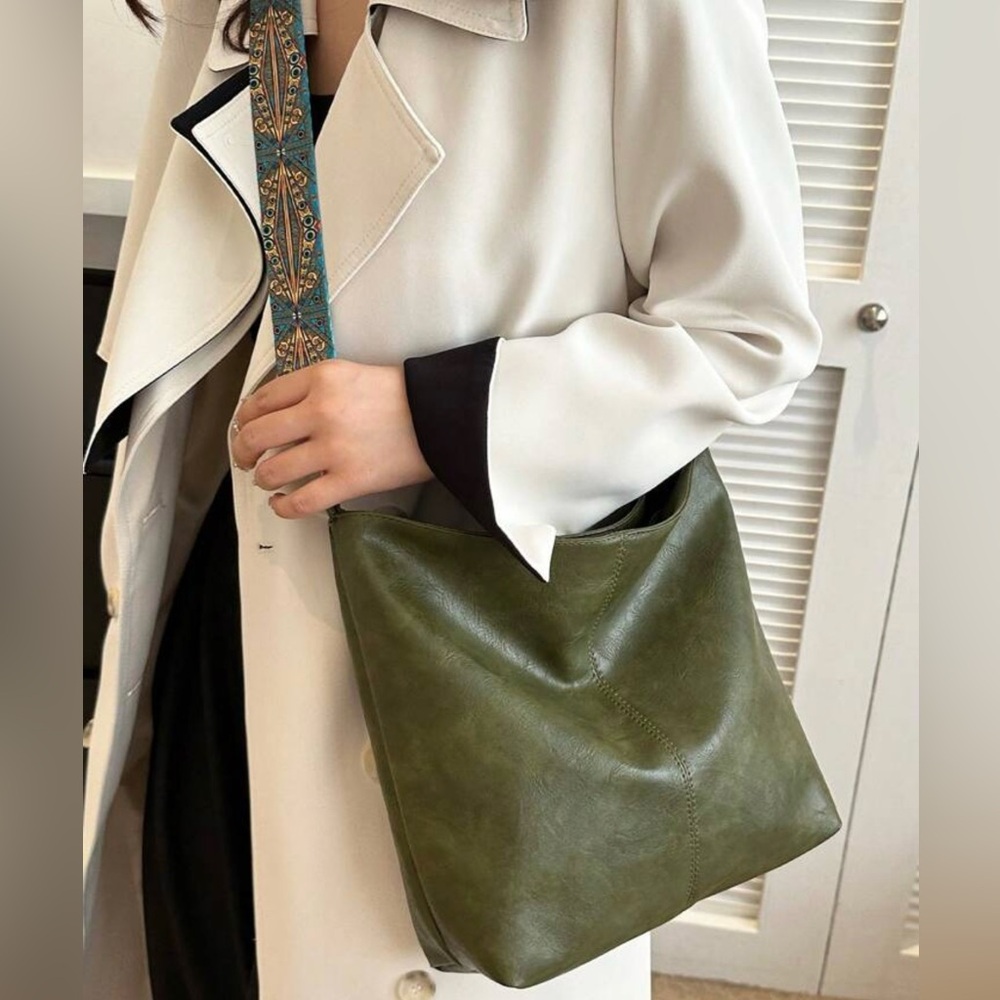 Minimalist Olive Green Leather Crossbody Bag